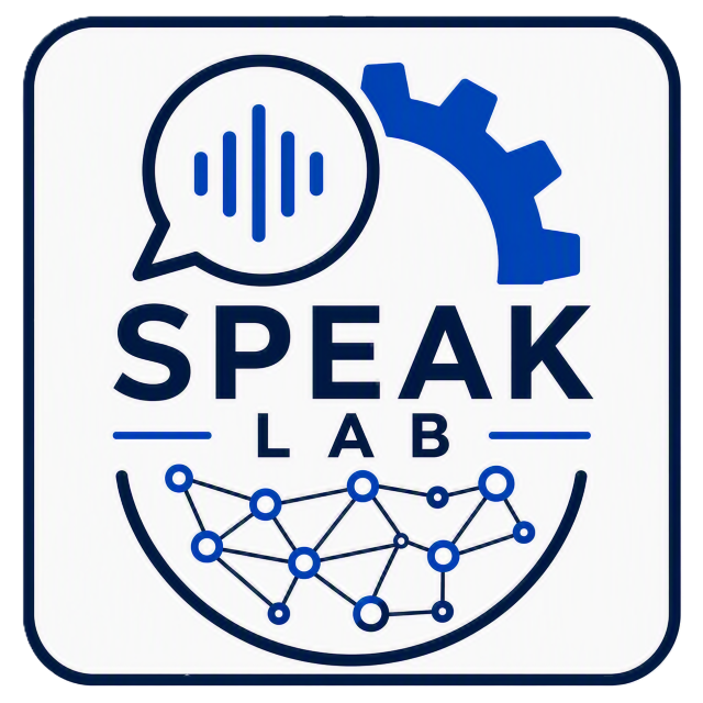 SPEAK Lab icon showing speech, engineering, and AI motifs
